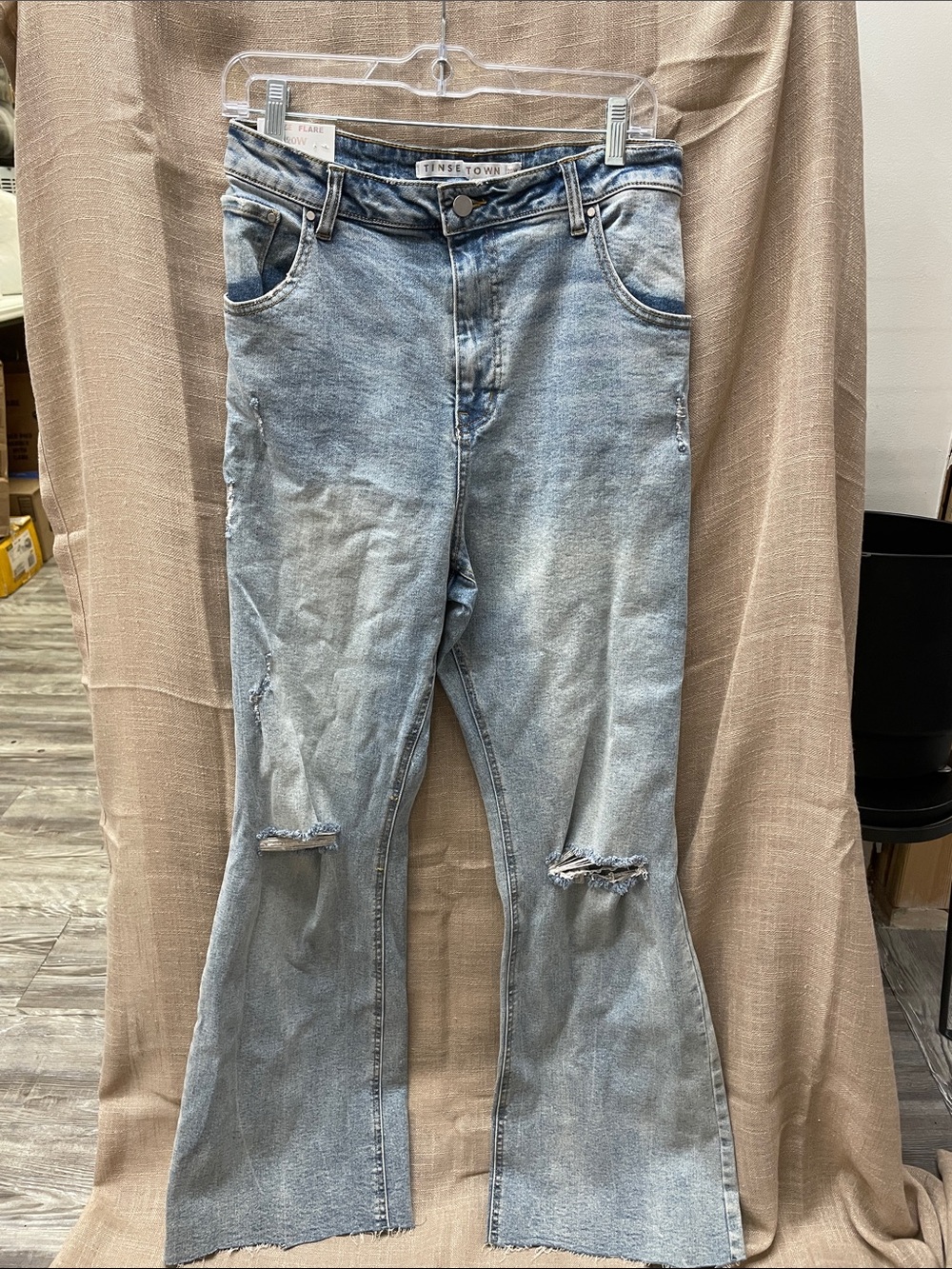 Tinseltown Light Blue Distressed Flare Jeans